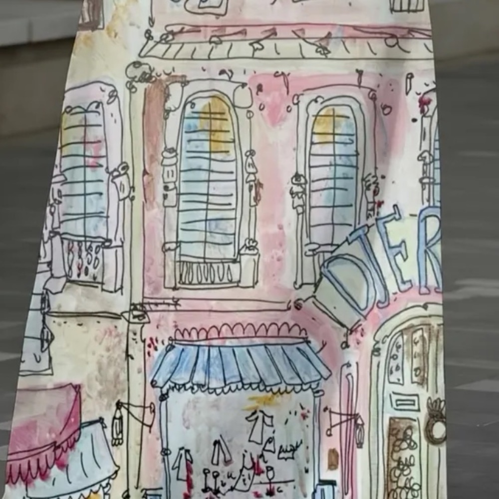 Pink Illustrated Print A-Line Skirt